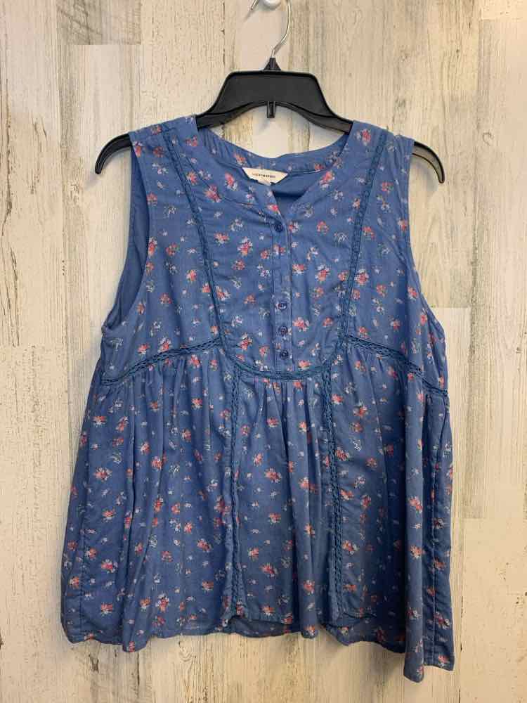 PRE-OWNED LUCKY BRAND Tops Size L Blue Floral SLEEVELESS TOP