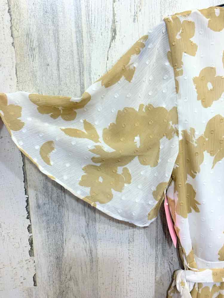 NWT DKNY Dresses and Skirts Size 2 WHT/TAN Floral FLUTTER SLEEVE/WRAP DRESS