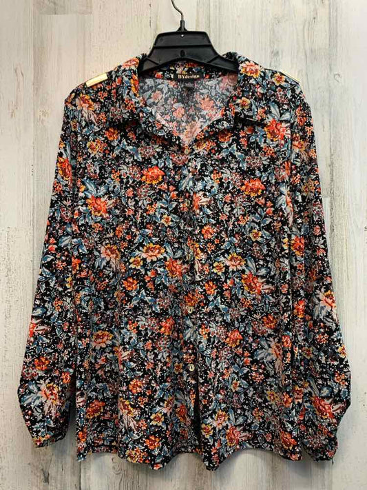 BY DESIGN Tops Size XL BLK/ORG/AQUA Floral LONG SLEEVES Shirt