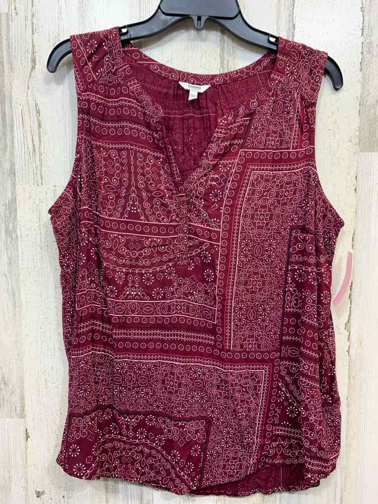 PRE-OWNED SONOMA Tops Size L WINE/WHITE ABSTRACT SLEEVELESS Blouse/WINE/WHITE SL