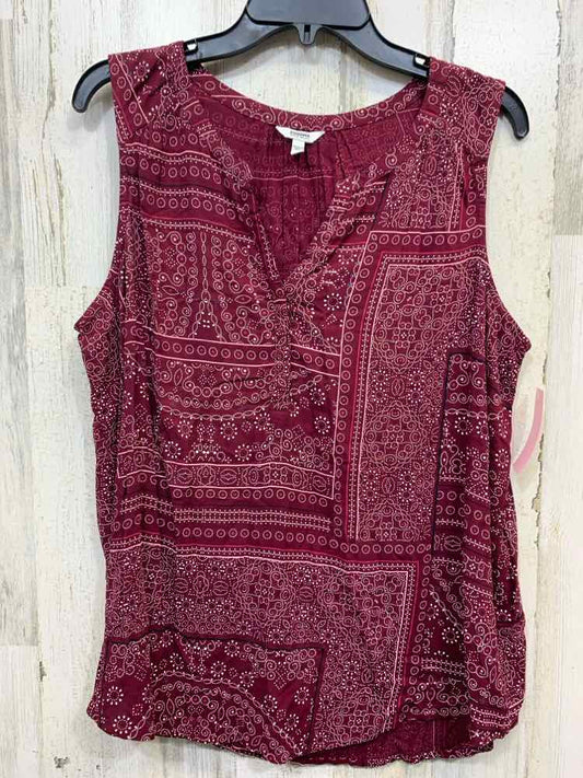 PRE-OWNED SONOMA Tops Size L WINE/WHITE ABSTRACT SLEEVELESS Blouse/WINE/WHITE SL