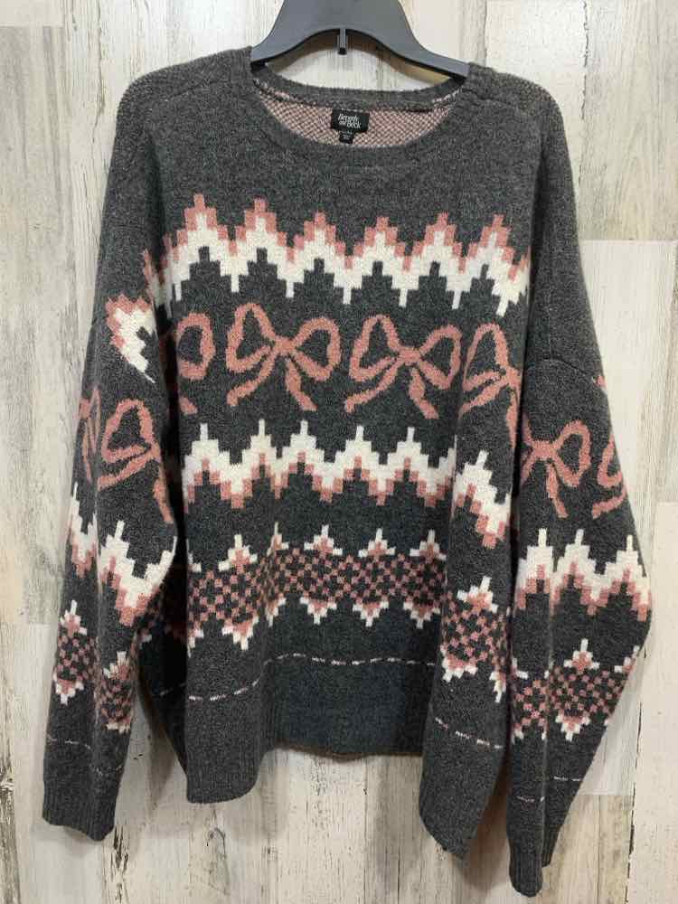 PRE-OWNED Size XL Tops GREY  BEVERLY AND BECK SWEATER W/ PINK BOW AND WHITE DESI