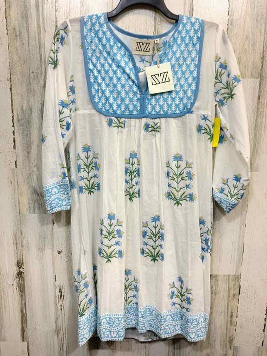 NWT ZZ Dresses and Skirts Size M WHITE/LT BLUE Floral SUNDRESS Dress/LONG SLEEVE