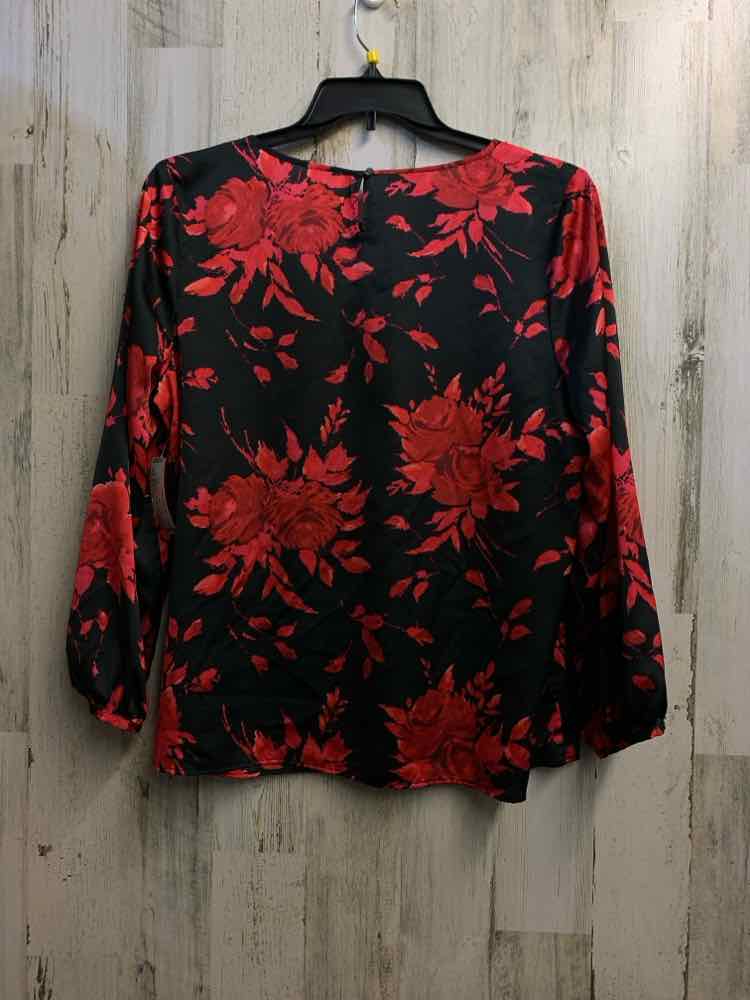 TALBOTS Tops Size PXL BLK/RED ROSES LONG SLEEVES TOP