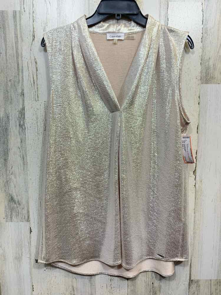PRE-OWNED CALVIN KLIEN Size L Tops Gold SLEEVELESS Blouse