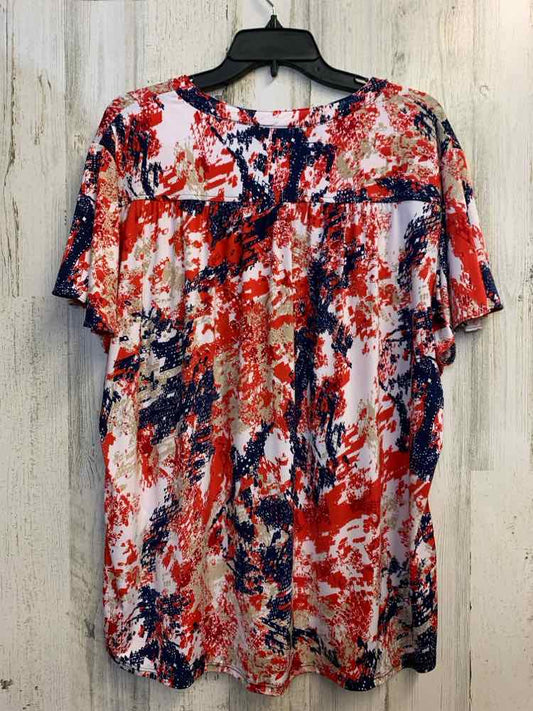 PRE-OWNED LINKS Tops Size XL RED/WHT/BLU ABSTRACT SHORT SLEEVES TOP