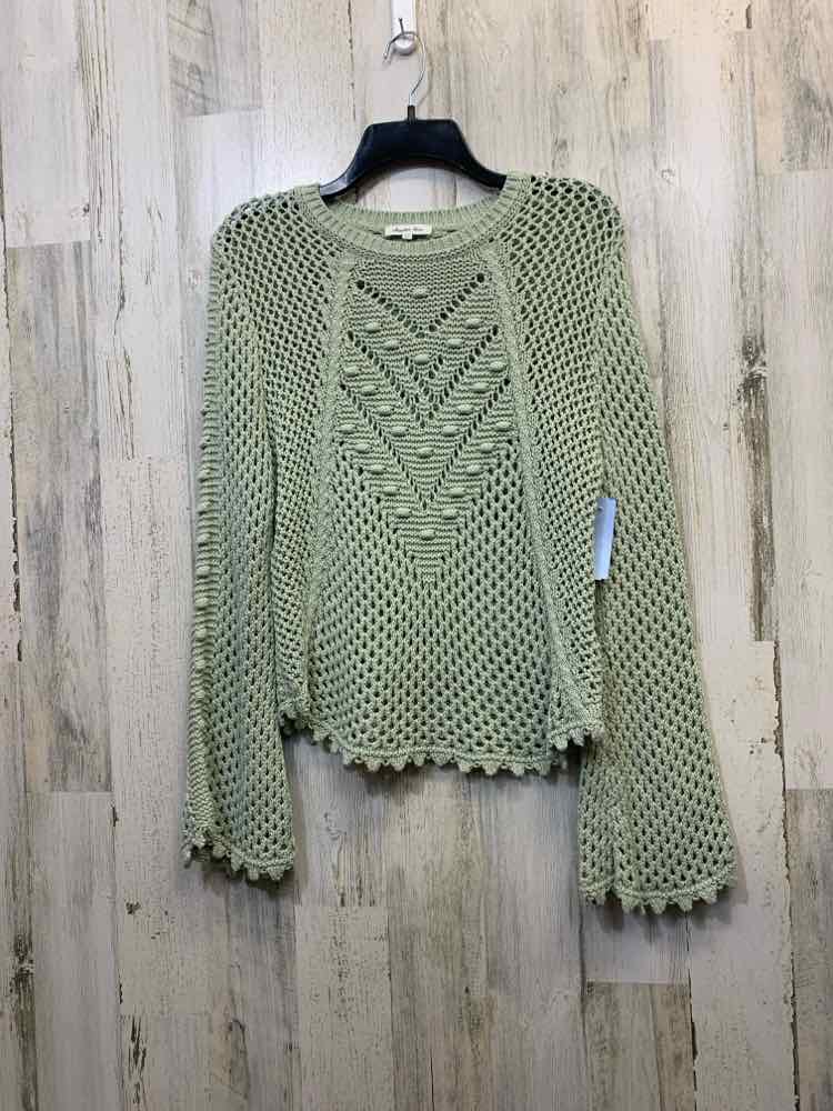 PRE-OWNED ANOTHER LOVE Tops Size XS PASTEL GREEN CROCHET LONG SLEEVES TOP/PASTEL