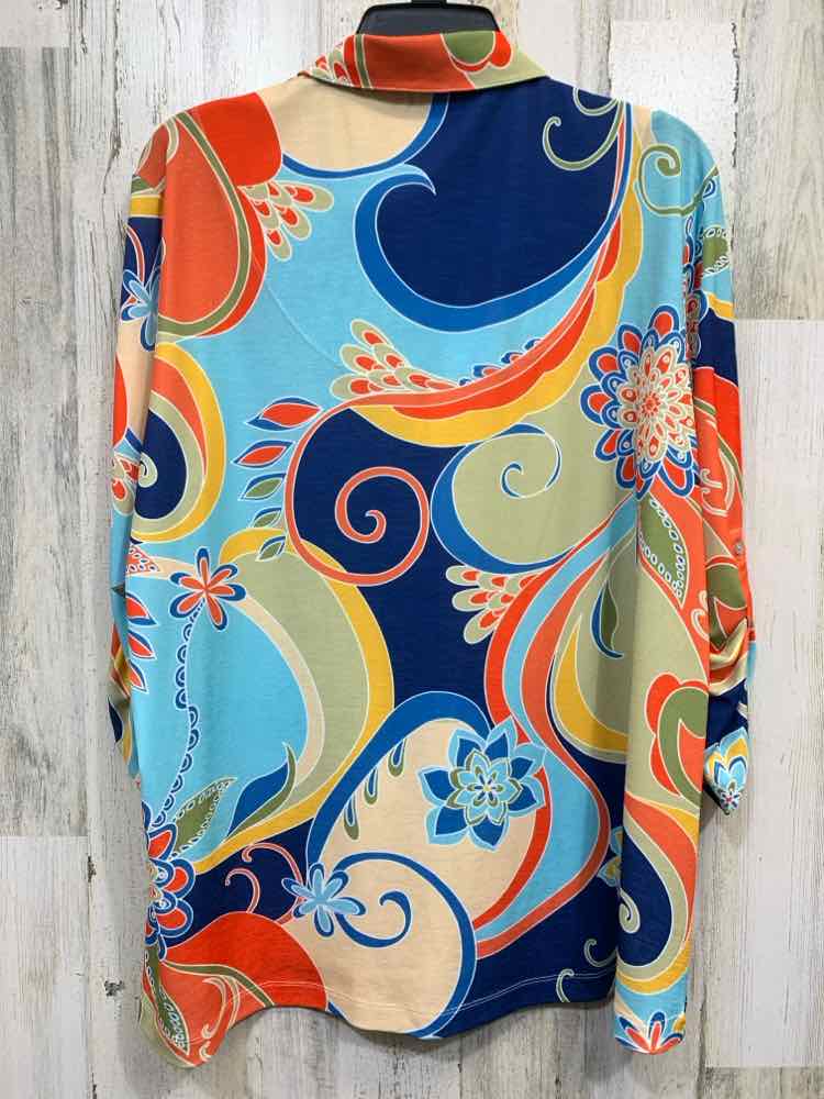 PRE-OWNED MULTIPLES Tops Size L AQUA/ORANGE/YELLOW/OLIVE/NAVY ABSTRACT Blouse/AB