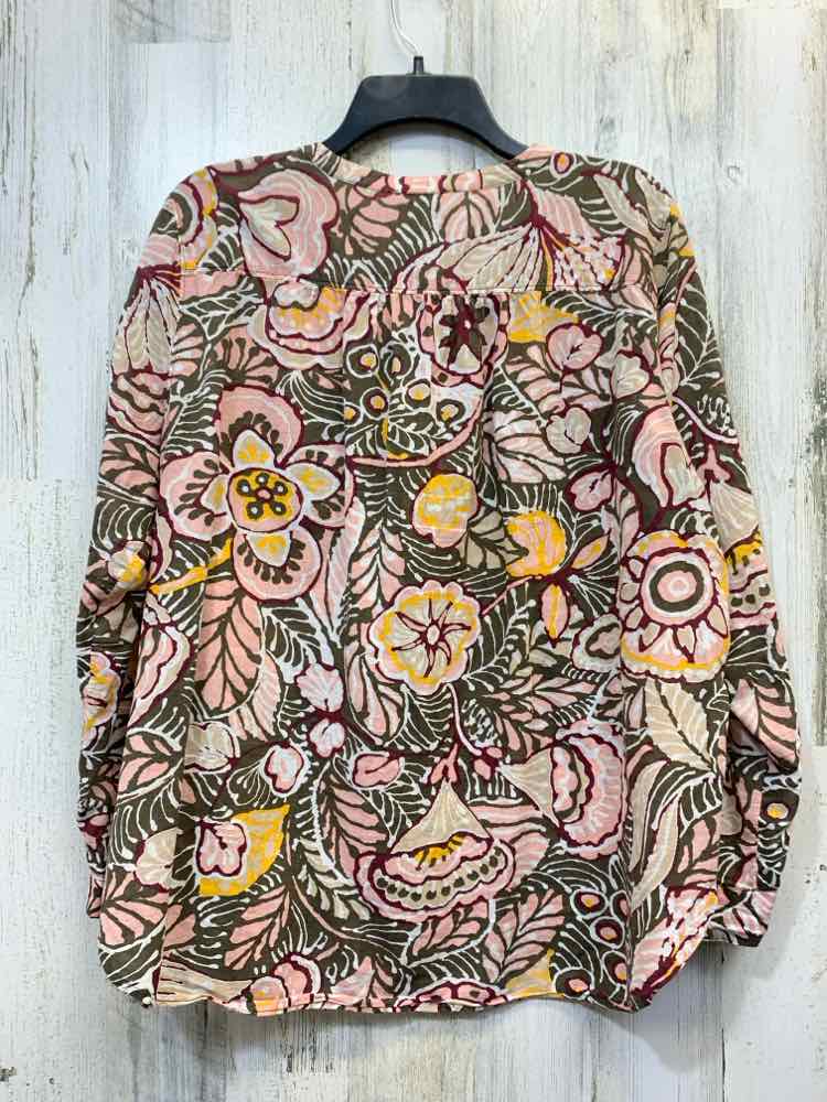 PRE-OWNED LOFT Tops Size XL OLIVE/YELLOW/WINE/PINK TROPICAL LONG SLEEVES TOP/LON