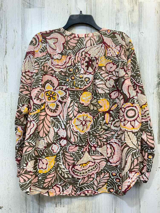 PRE-OWNED LOFT Tops Size XL OLIVE/YELLOW/WINE/PINK TROPICAL LONG SLEEVES TOP/LON