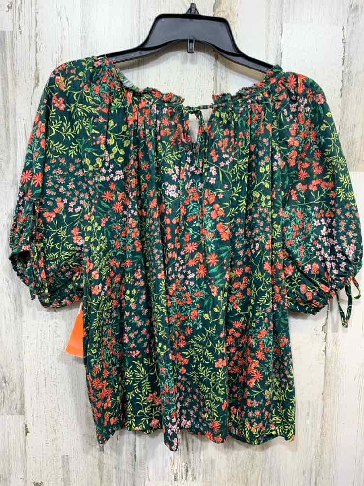 PRE-OWNED LOFT Tops Size XL GRN/WHT/PNK Floral PUFF SLEEVES Blouse