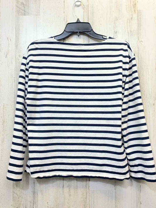 PRE-OWNED J.CREW Tops Size M WHITE/NAVY STRIPES 3/4 LENGTH TOP/WHITE/NAVY STRIPE