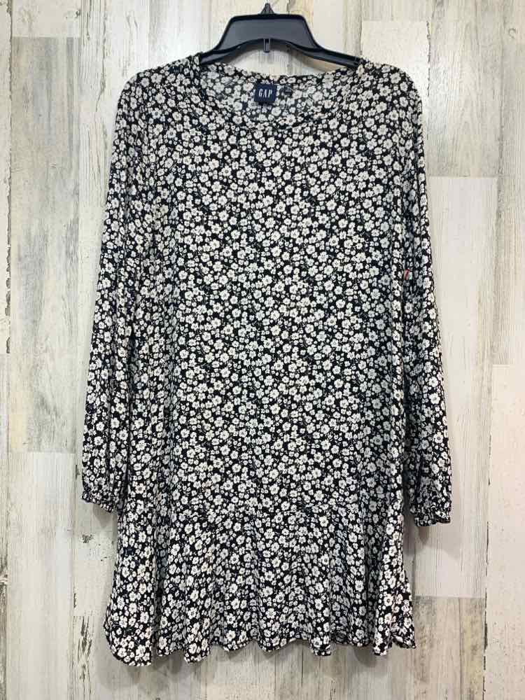 PRE-OWNED GAP Dresses and Skirts Size L BLACK/WHITE Floral MINI Dress/BLACK/WHIT