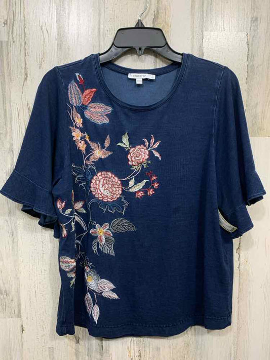 PRE-OWNED ZENERGY BY CHICO'S/ASYMMETRIC ABSTRACT DAMASK/FLORAL PRINT TEE