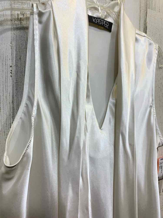 NWT KASPER Size L Tops Cream SLEEVELESS V NECK/FRONT TIE Blouse