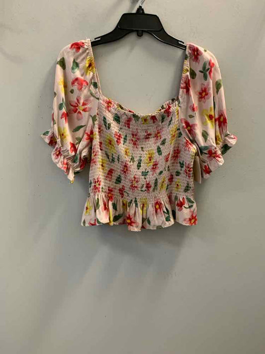 BLUE B Tops Size L PCH/RED/GRN/YLW Floral SHORT SLEEVES TOP