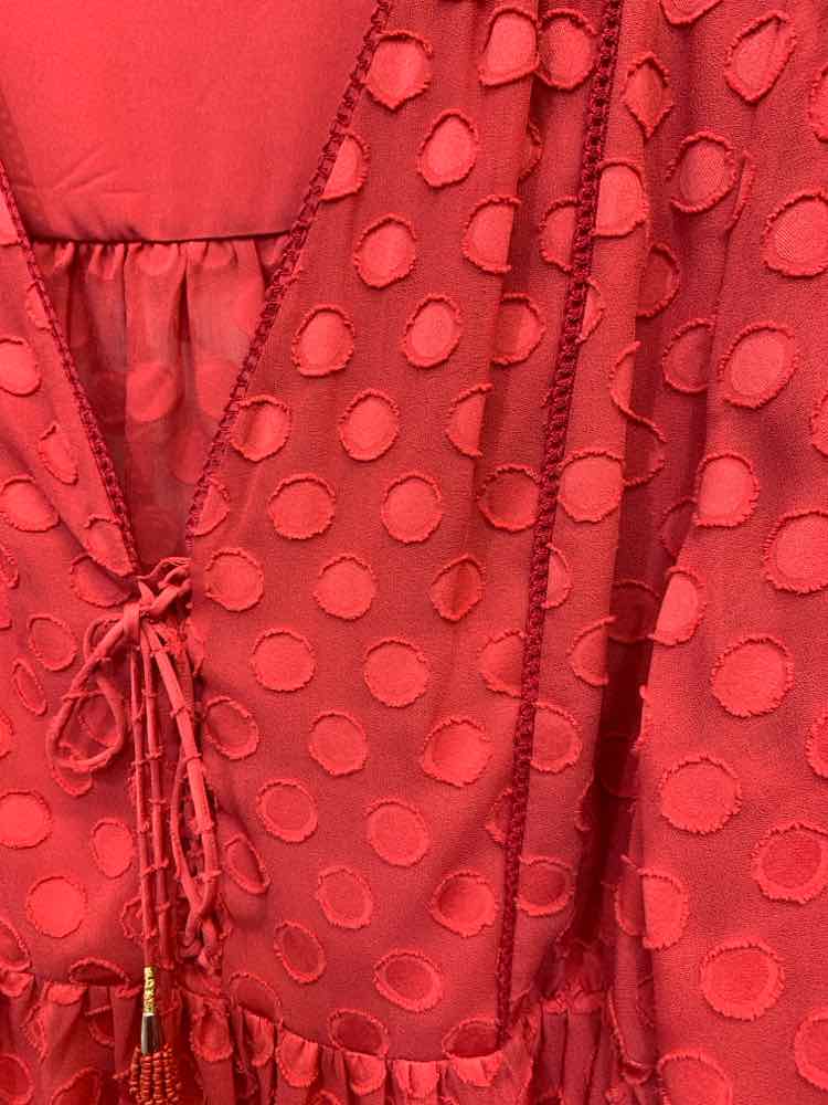 PRE-OWNED SOFT SURROUNDING Tops Size L BRICK SWISS DOT Polka Dot Blouse