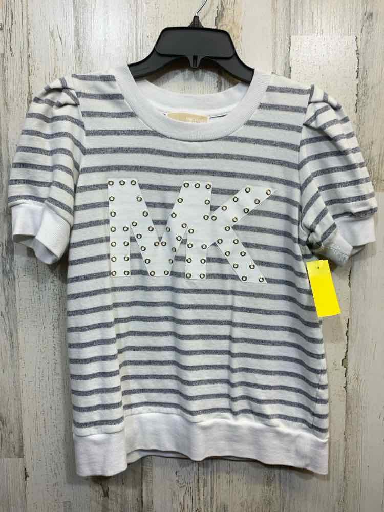 PRE-OWNED MICHAEL KORS Tops Size S WHITE/BLUE LOGO SHORT SLEEVES Shirt/WHITE/BLA