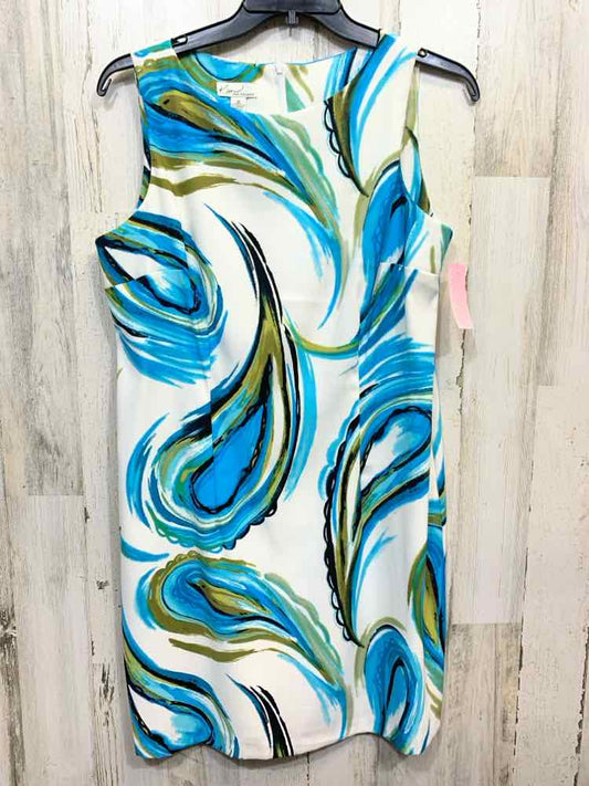 PRE-OWNED KIM ROGERS Dresses and Skirts Size 12 WHITE/TEAL/OLIVE/BLACK Dress/SWI