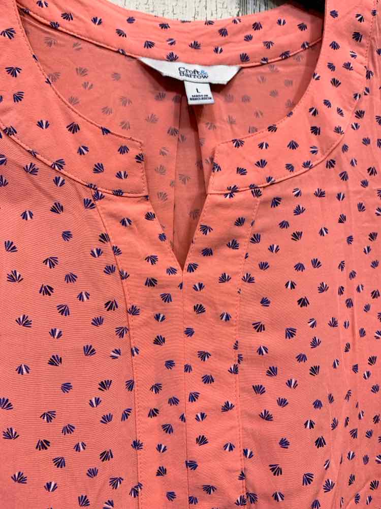 PRE-OWNED CROFT & BARROW Tops Size L PEACH/BLUE SLEEVELESS Blouse/PEACH/BLUE MIN