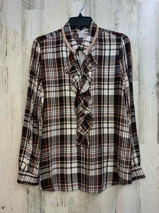 NWT CHICOS Tops Size 0 BRN/WHT Plaid LONG SLEEVES Shirt