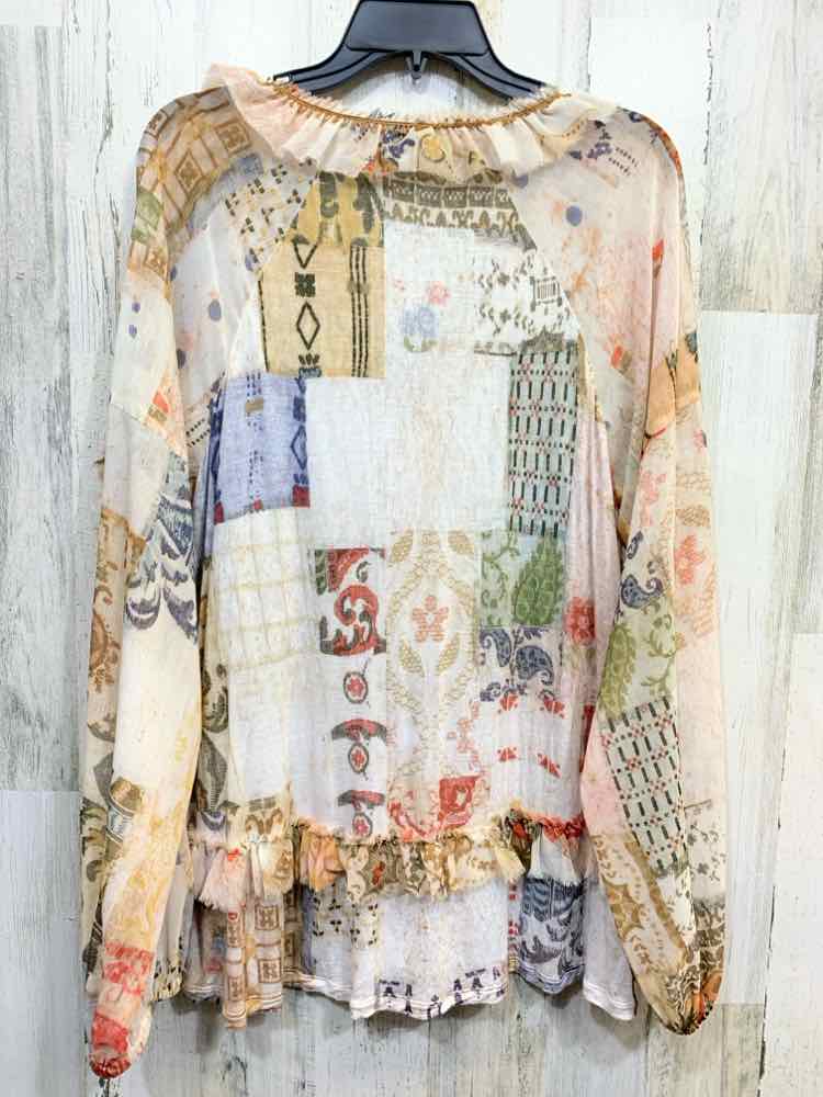 PRE-OWNED TINY Tops Size XL CRM/RED/BLU Geometric LONG SLEEVE Blouse