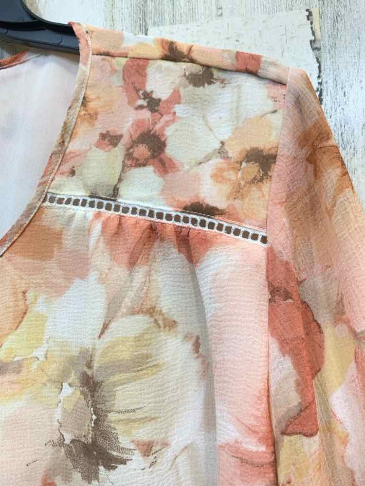 PRE-OWNED ALFRED DUNNER Tops Size 18W PCH/WHT/YLW/BGE SHEER Floral TOP/CREW NECK