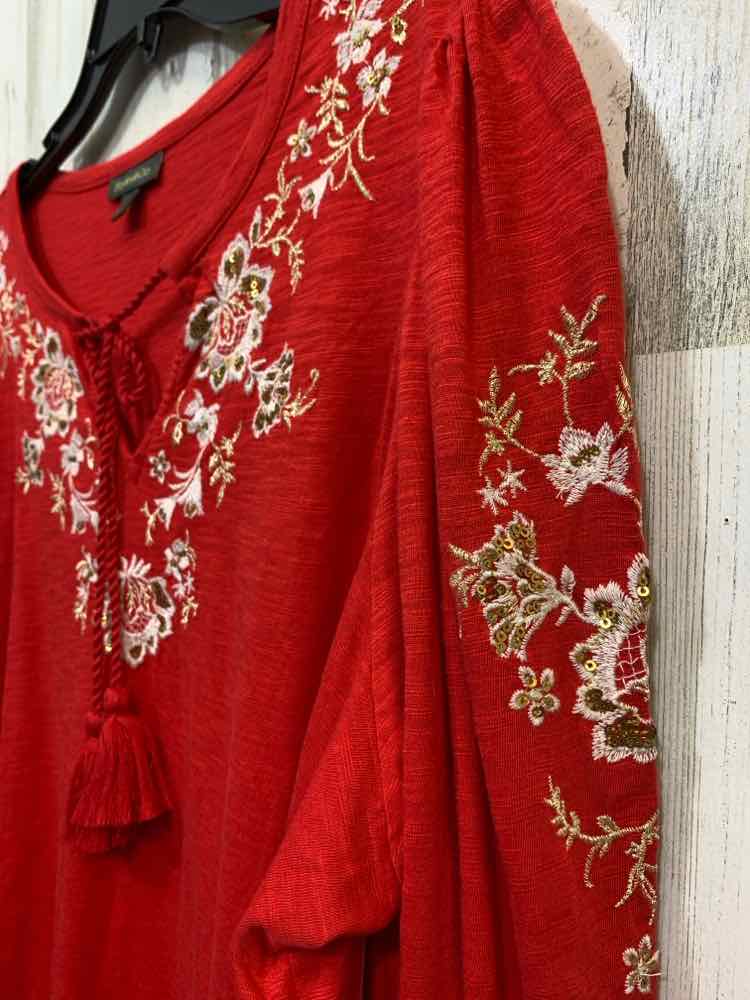 NWT STYLE & CO Tops Size 1X Red Floral LONG SLEEVE Blouse