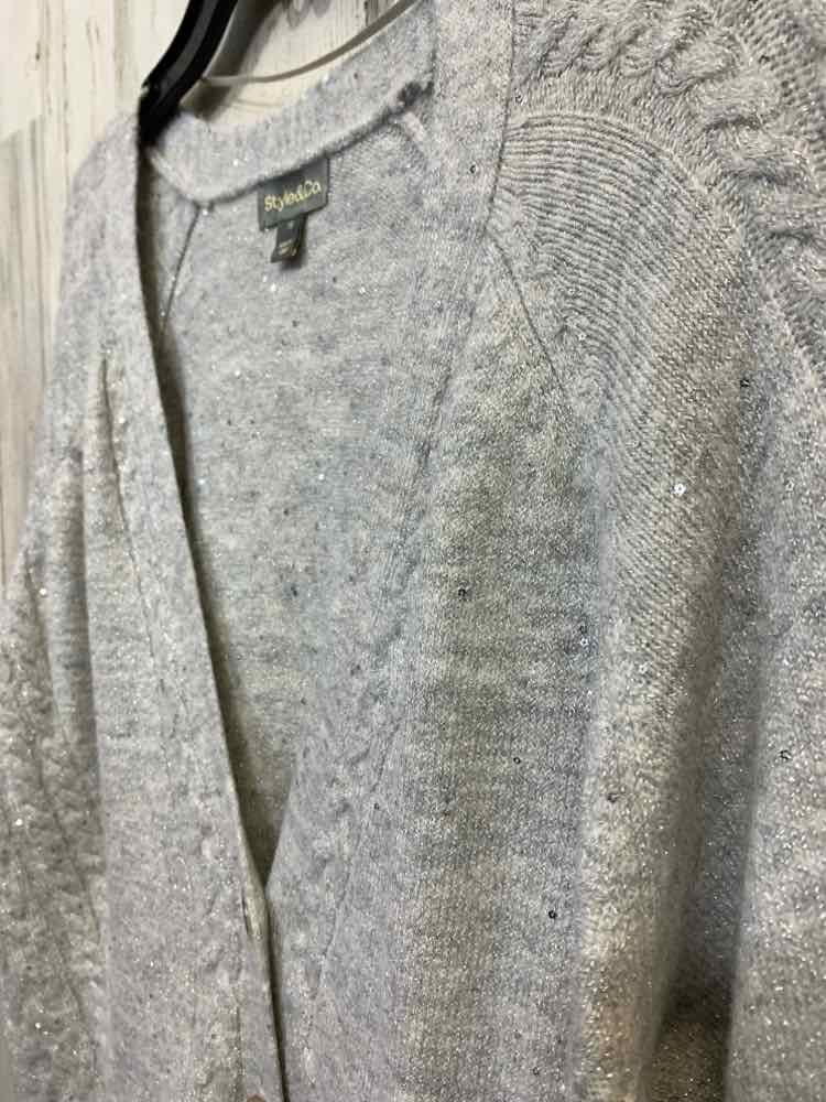 NWT STYLE & CO Size 1X PLUS SIZES GRAY SEQUIN  CABLE KNIT LONG SLEEVE  Cardigan