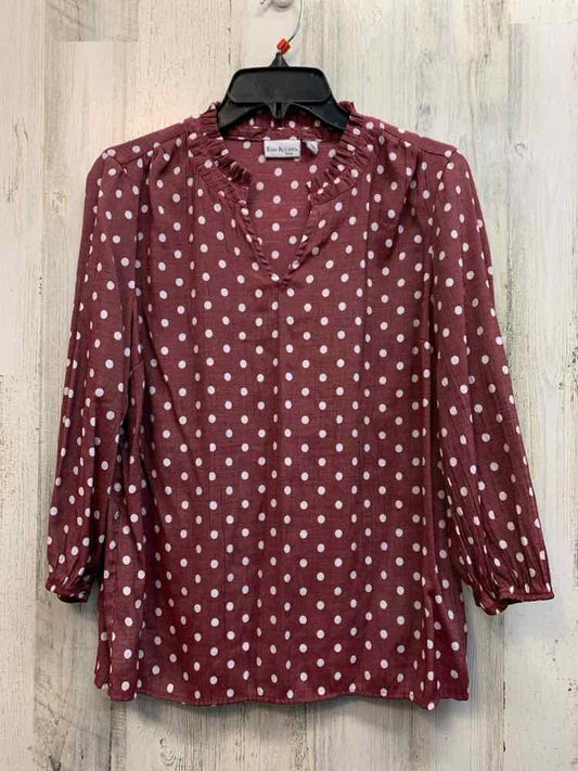 KIM ROGERS Tops Size PM WINE/WHT Polka Dot 3/4 LENGTH TOP