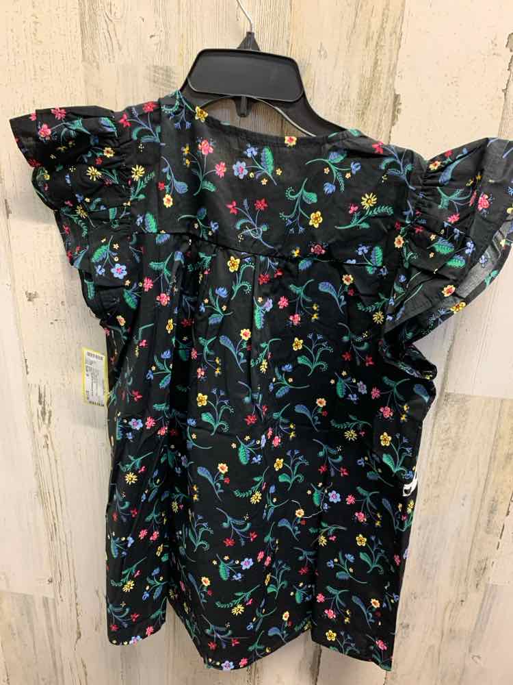 NWT GIGIO Tops Size M BLK/GRN/RED Floral SQUARE COLLAR /SELF TIE SATIN RIBBON AC