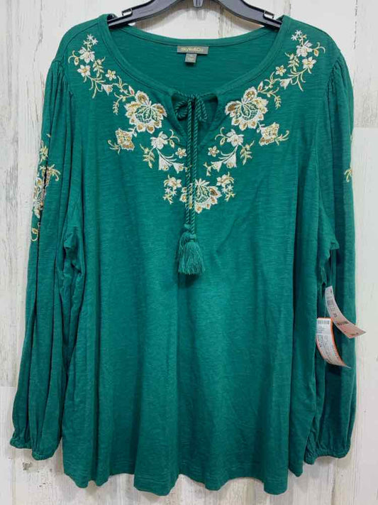 NWT STYLE & CO/EMBROIDERED LONG SLEEVE TASSLE TIE NECK PEASANT TOP