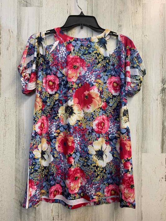 SIMPLY IRRESISTIBLE Tops Size M HT PINK/WHT/BLUE/YELL Floral COLD SHOULDERS TOP