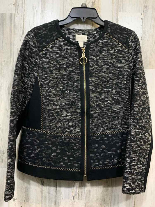 CHICO'S/GOLD METALLIC DETAIL TEXTURED KNIT ZIP JACKET