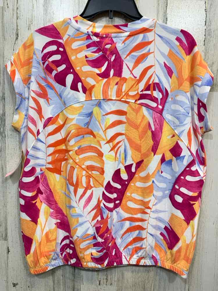 PRE-OWNED CATO Tops Size L WHT/LHT BLU/FUSH/ORNGE TROPICAL SHORT SLEEVES Shirt/S