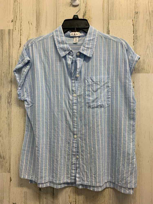PRE-OWNED DASH Tops Size PM WHT/BLU Stripe CAP SLEEVE Shirt