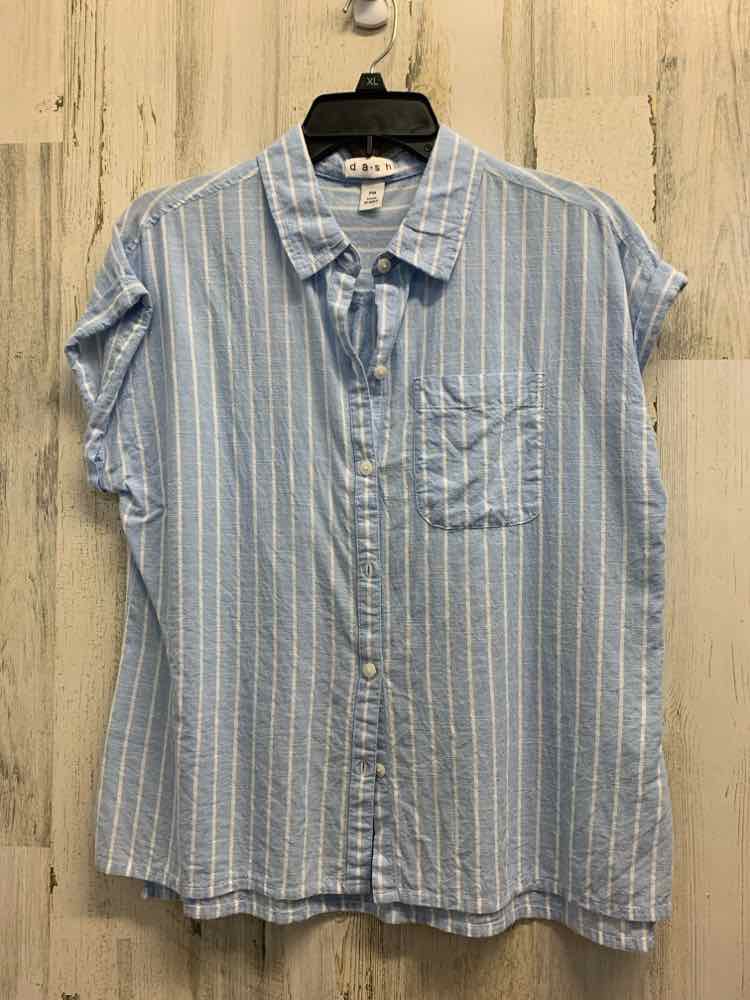 PRE-OWNED DASH Tops Size PM WHT/BLU Stripe CAP SLEEVE Shirt