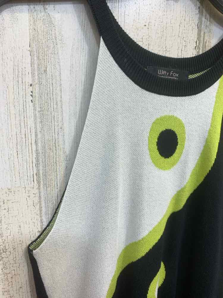 PRE-OWNED WITTY FOX Tops Size M BLACK/WHITE/LIME GREEN YING-YANG Tank Top/HIGH N