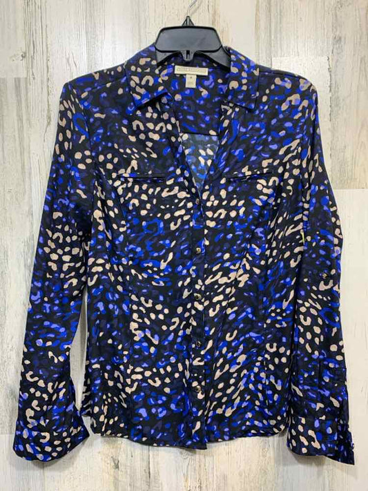 PRE-OWNED DANA BUCHMAN Tops Size M BLACK/BLUE/TAN CHEETAH BUTTON UP TOP/BUTTON U
