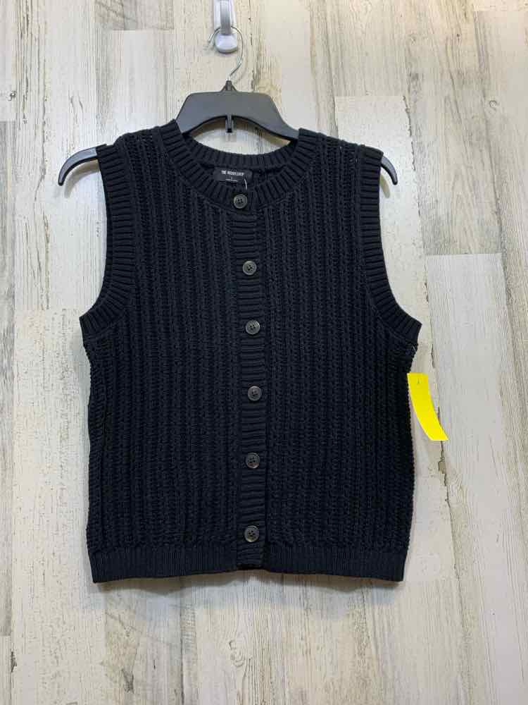 NWT THE WORKSHOP Tops Size L Black Crochet KNIT BUTTON DOWN Blouse/SLEEVELESS