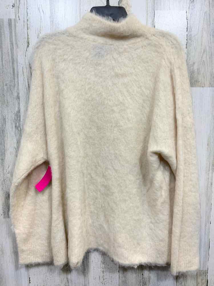 NWT DONNA KARAN Size L Tops Cream FUZZY LONG SLEEVE/SEQUIN W/MOCK NECK SWEATER