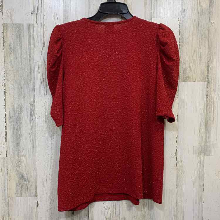 PRE-OWNED ANNE KLEIN Tops Size M Red SPARKLES SHORT SLEEVES TOP/RED SPARKLE SHOR