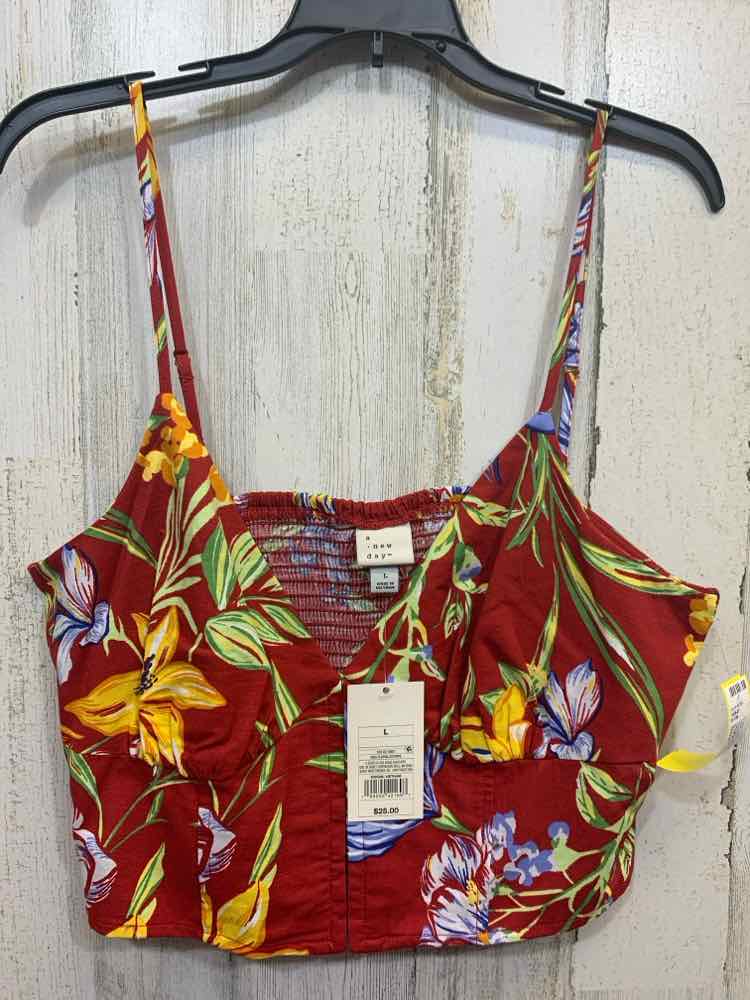 PRE-OWNED A NEW DAY Tops Size L RED/BLUE/GREEN/YELLOW/ TROPICAL Tank Top/TROPICA