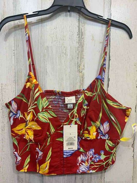 PRE-OWNED A NEW DAY Tops Size L RED/BLUE/GREEN/YELLOW/ TROPICAL Tank Top/TROPICA