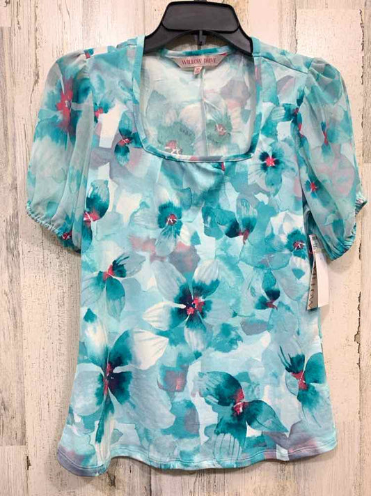 NWT Size XS WILLOW DRIVE Tops AQUA/PINK Floral SHORT SLEEVES TOP