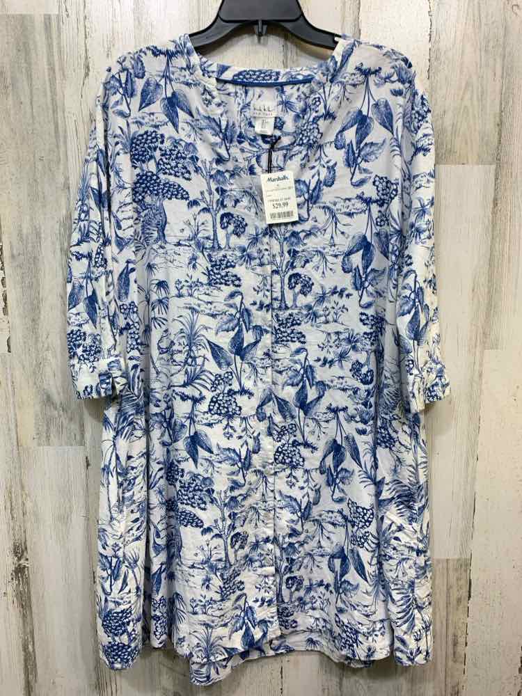 NWT NICOLE MILLER Dresses and Skirts Size L WHITE/BLUE TROPICAL Dress/WHITE/BLUE