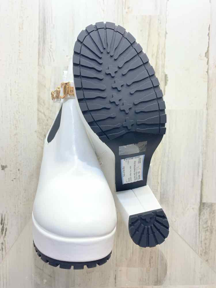 Juicy Couture SHOES Shoe Size 10 White Faux LeatherBLOCK HEEL RHINESTONE STRAP