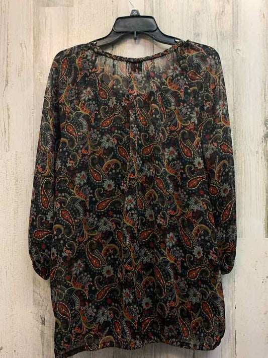 FADED GLORY Tops Size XL BLK/RUST/GRN/WHT Paisley 3/4 LENGTH TOP
