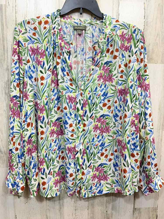 NWT STYLE & CO Tops Size 3X GRN/WHT/PNK Floral LONGSLEEVE Blouse