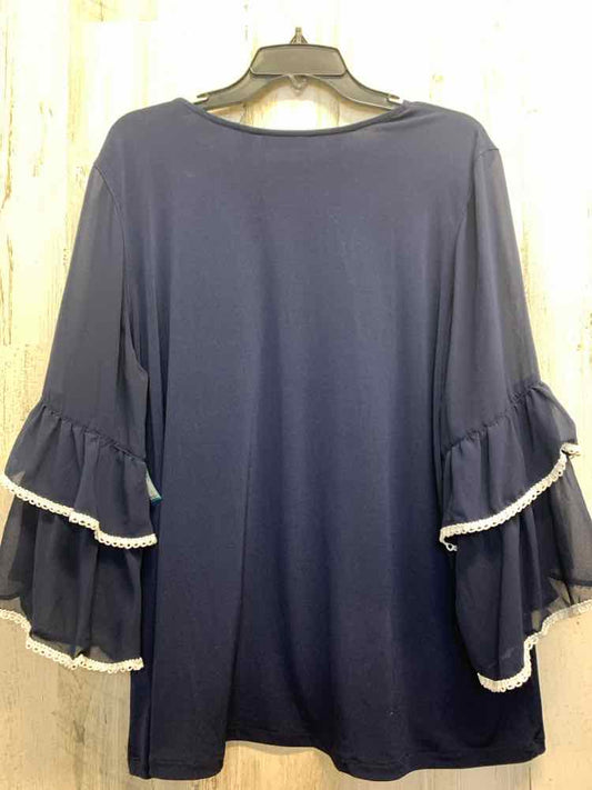 SUSAN GRAVER Tops Size XL NAVY/WHT FLARE CUFFS TOP